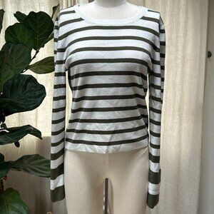 Maeve by Anthropologie Olive Stripe Knit Sweater Top Coastal Classic XL
